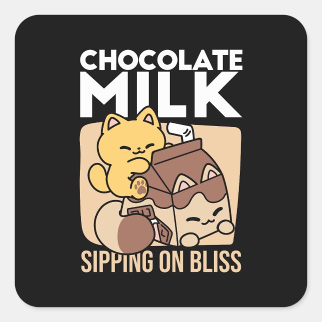 Chocolate Milk Sipping on Bliss – Kawaii Cat Food  Square Sticker (Front)