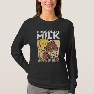 Chocolate Milk Sipping on Bliss – Kawaii Cat Food T-Shirt