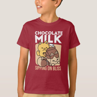 Chocolate Milk Sipping on Bliss – Kawaii Cat Food T-Shirt