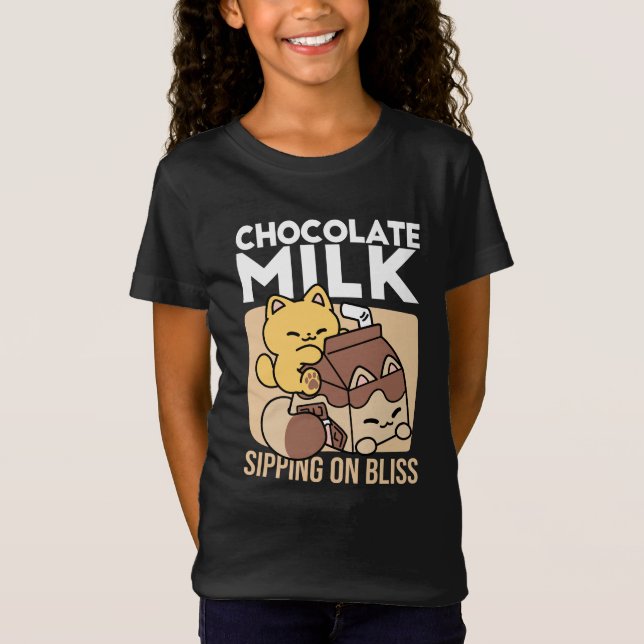Chocolate Milk Sipping on Bliss – Kawaii Cat Food  T-Shirt (Front)