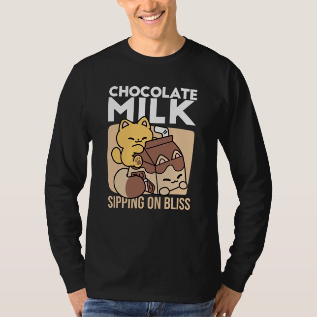 Chocolate Milk Sipping on Bliss – Kawaii Cat Food  T-Shirt (Front)