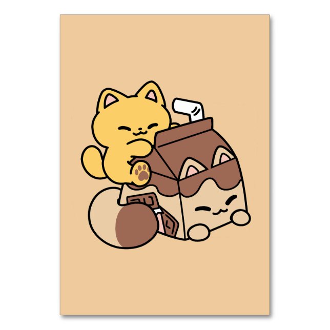 Chocolate Milk Sipping on Bliss – Kawaii Cat Food  Table Number (Front)