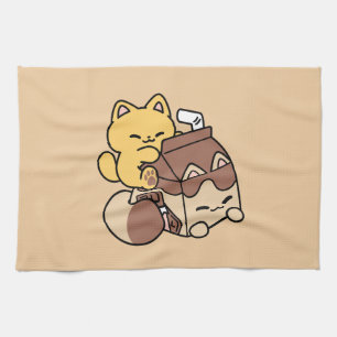 Chocolate Milk Sipping on Bliss – Kawaii Cat Food Tea Towel