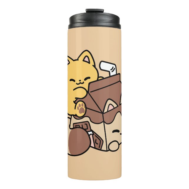 Chocolate Milk Sipping on Bliss – Kawaii Cat Food  Thermal Tumbler (Front)