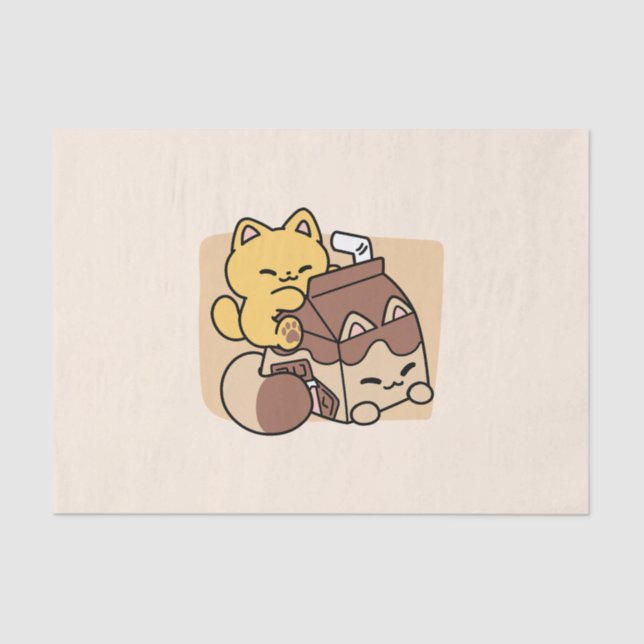 Chocolate Milk Sipping on Bliss – Kawaii Cat Food  Tissue Paper (Front)
