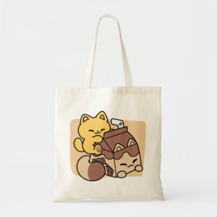 Chocolate Milk Sipping on Bliss – Kawaii Cat Food Tote Bag