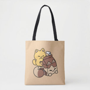 Chocolate Milk Sipping on Bliss – Kawaii Cat Food Tote Bag