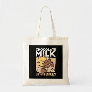 Chocolate Milk Sipping on Bliss – Kawaii Cat Food Tote Bag
