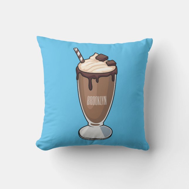 Chocolate milkshake cartoon illustration cushion (Front)