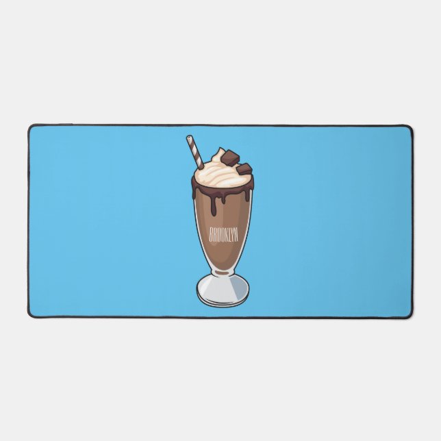 Chocolate milkshake cartoon illustration desk mat (Front)