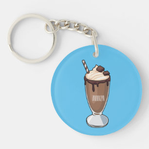 Chocolate milkshake cartoon illustration  key ring