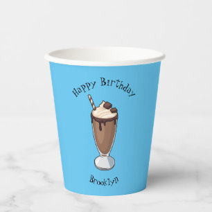 Chocolate milkshake cartoon illustration paper cups