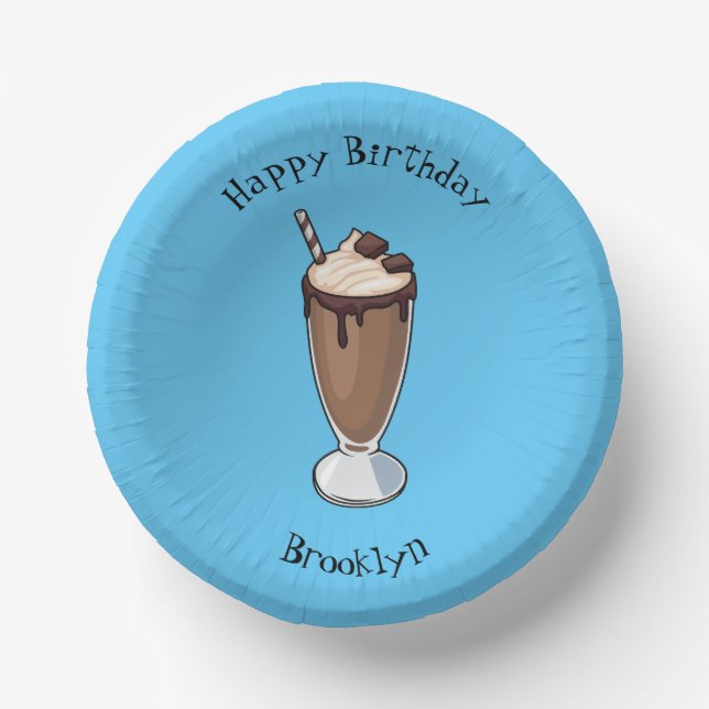 Chocolate milkshake cartoon illustration paper plate (Front)