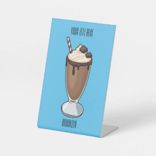 Chocolate milkshake cartoon illustration pedestal sign