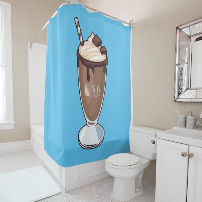 Chocolate milkshake cartoon illustration  shower curtain (In Situ)