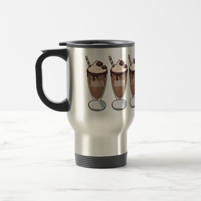 Chocolate milkshake cartoon illustration travel mug (Left)