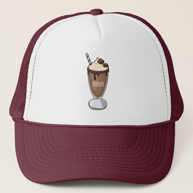 Chocolate milkshake cartoon illustration  trucker hat (Front)