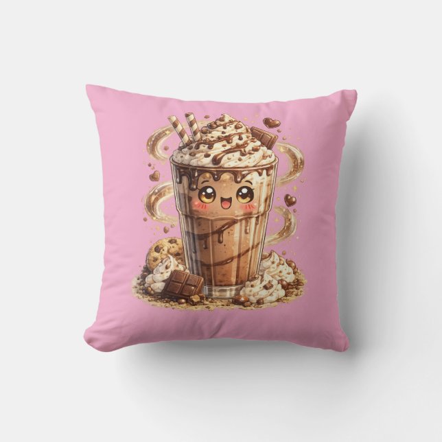 Chocolate Milkshake Kawaii Cushion Pillow (Front)