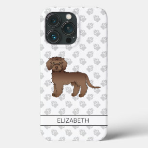 Chocolate Mini Goldendoodle Cartoon Dog & Name iPhone 13 Pro Case