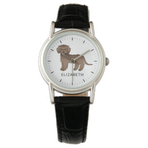 Chocolate Mini Goldendoodle Cartoon Dog & Name Watch