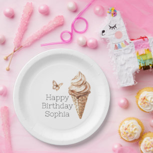 Chocolate Mocha Ice Cream Cone Birthday Paper Plate
