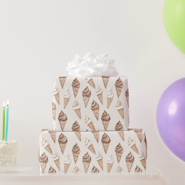 Chocolate Mocha Ice Cream Cones Birthday Wrapping Paper (Party Gifts)