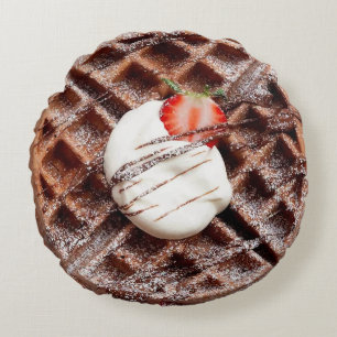 Chocolate Nutella Waffle Round Throw Pillow