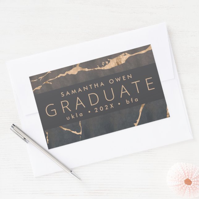 chocolate oasis brown marble golden foil veins ann rectangular sticker (Envelope)