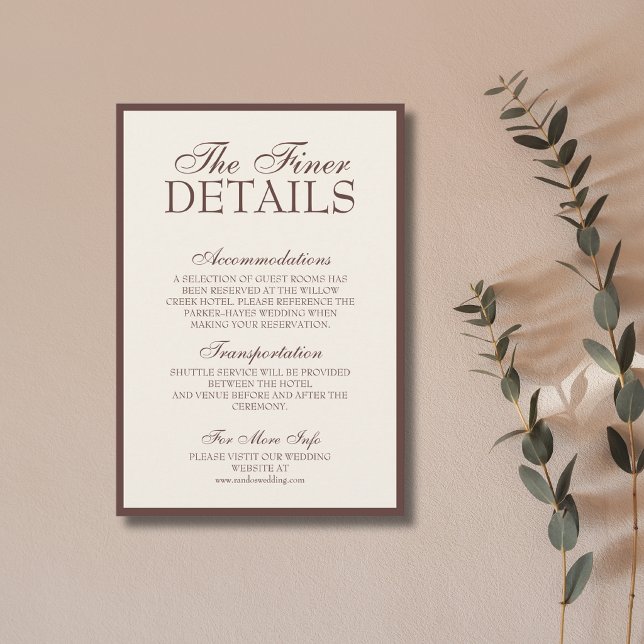 Chocolate Old Money Luxe Glam Wedding Details Enclosure Card (Creator Uploaded)