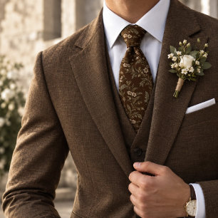 Chocolate Olive Antique Botanical Tie