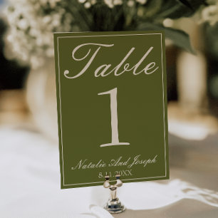 Chocolate Olive Green Money Wedding Table Number