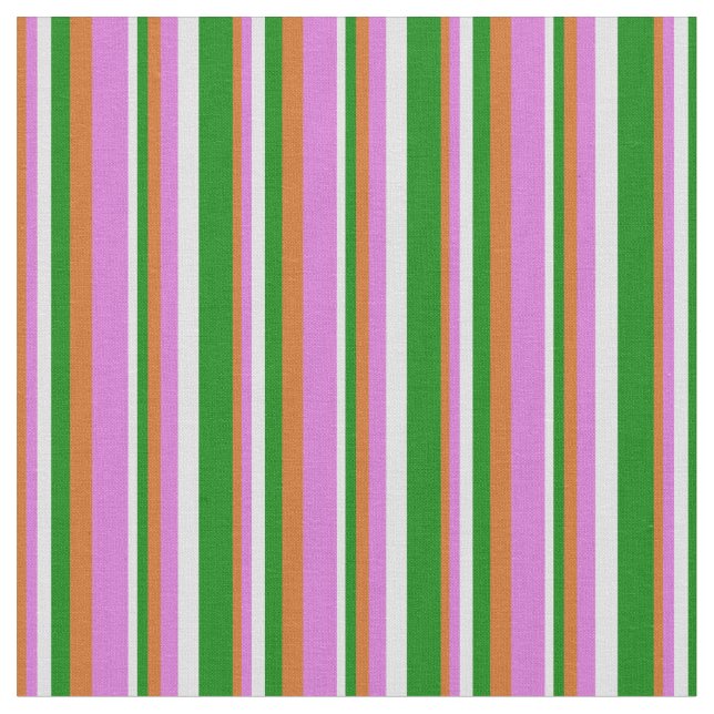 Chocolate, Orchid, Lavender & Green Lines Pattern Fabric (Close Up)