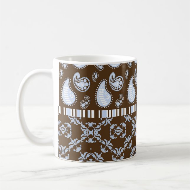 Chocolate Paisley Heart Fancy Name Coffee Mug (Left)