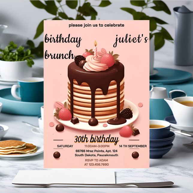 chocolate pancake charm pink Brunch 30th Birthday Invitation (Creator Uploaded)