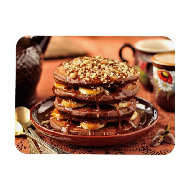 Chocolate Pancakes with Bananas and Caramel Magnet (Horizontal)