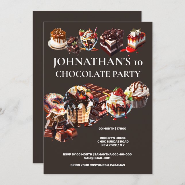 Chocolate party cake dessert ice cream summer kids invitation (Front/Back)