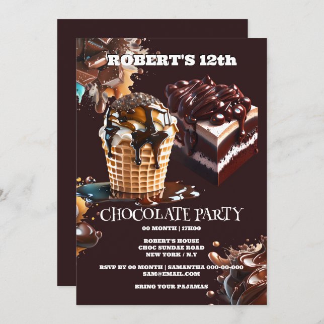 Chocolate party kids birthday theme choc fun invitation (Front/Back)