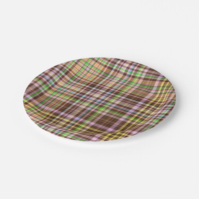 Chocolate Pastels Plaid 10-PAPER PARTY PLATES (Angled)