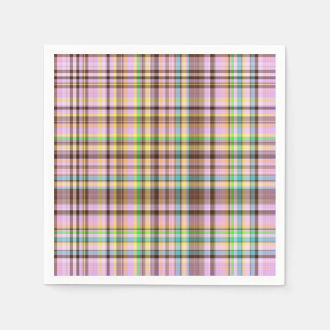 Chocolate Pastels Plaid 12-PAPER NAPKINS (Front)