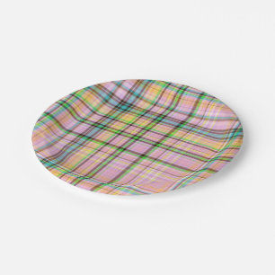 Chocolate Pastels Plaid 21-PAPER PARTY PLATES