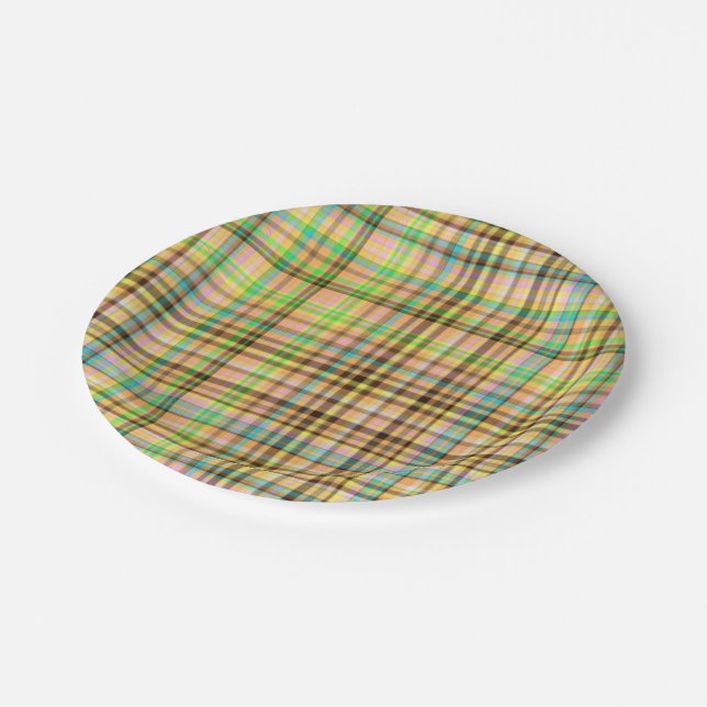 Chocolate Pastels Plaid 32-PAPER PARTY PLATES (Angled)