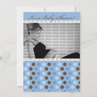 Chocolate Periwinkle Dots Baby Shower Invitation