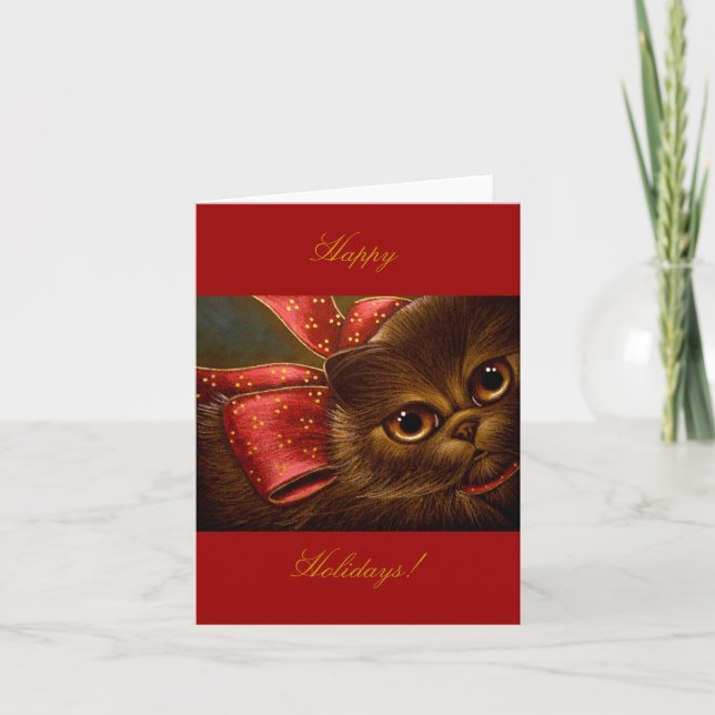 CHOCOLATE PERSIAN CAT - HOLIDAY CARD (Front)