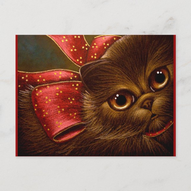CHOCOLATE PERSIAN CAT - HOLIDAY POSTCARD (Front)