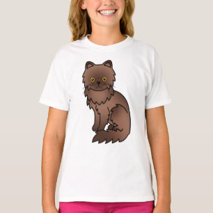 Chocolate Persian Cute Cartoon Cat Illustration T-Shirt