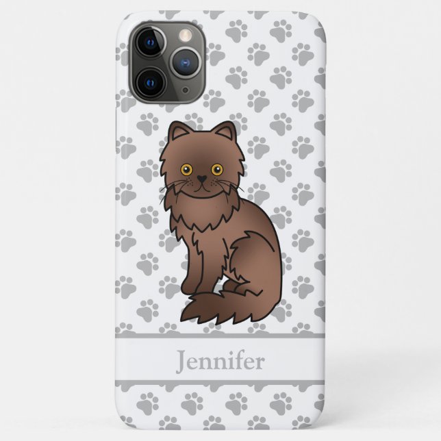 Chocolate Persian Cute Cartoon Cat & Name Case-Mate iPhone Case (Back)