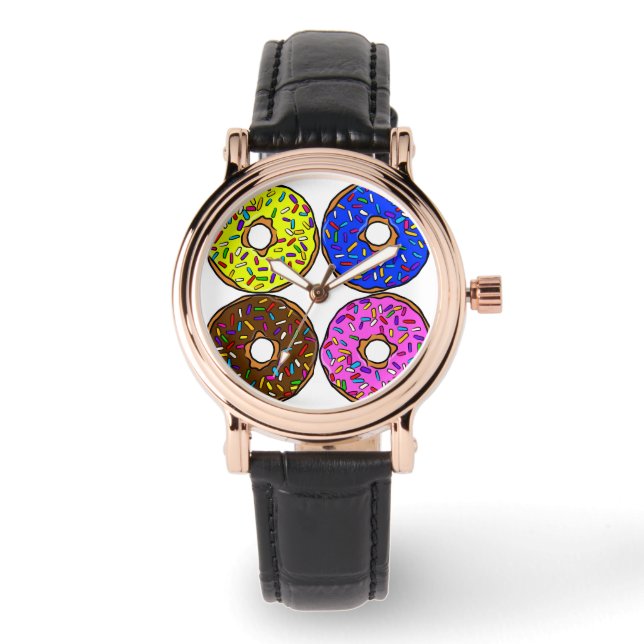 Chocolate Pink Blue Yellow Doughnut Pattern Sprink Watch (Front)