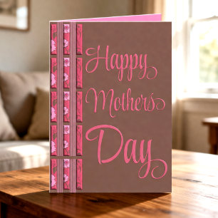 Chocolate & Pink Flowers And Stripes Mothers Day Card