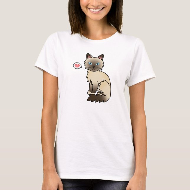 Chocolate Point Birman / Ragdoll Cat Love T-Shirt (Front)