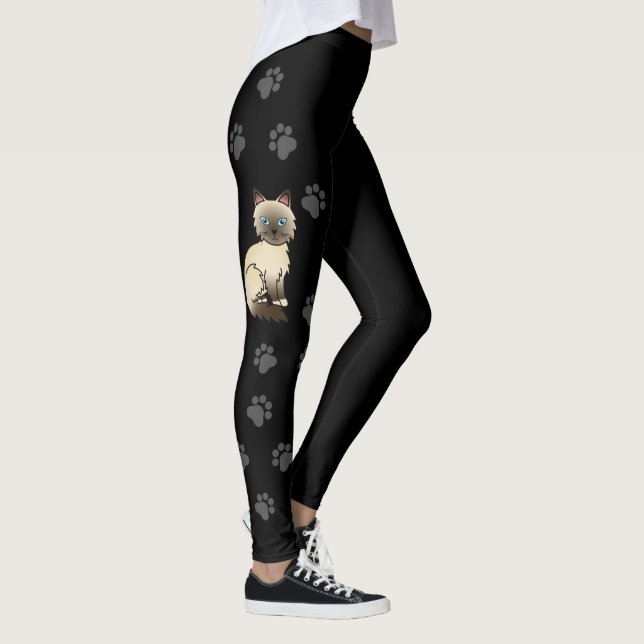 Chocolate Point Birman/Ragdoll Cat & Paws Black Leggings (Right)